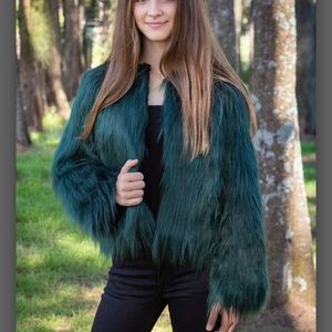 FLAIRE kids faux fur jacket (Forrest green)